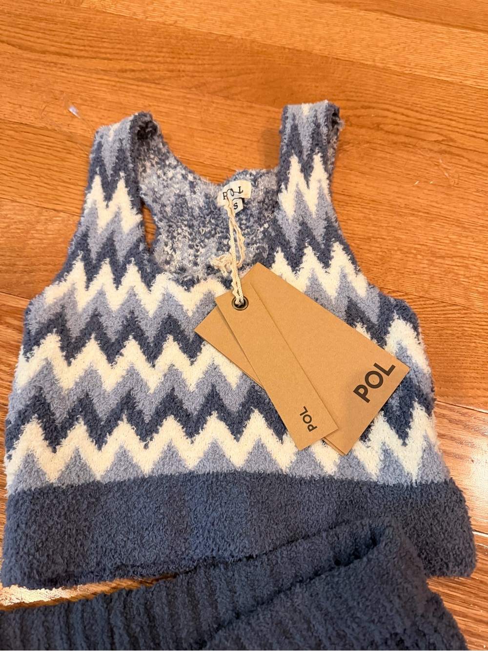 NWT POL Cozy Blue Chevron Fuzzy Lounge Set Soft Knit Size S - Picture 4 of 5